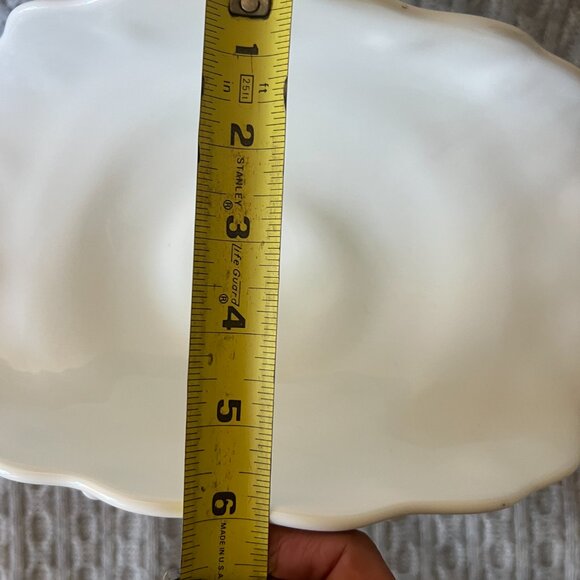 Vintage Milk Glass Banana Boat Pedestal Dish - Teardrop - Dot Pattern by Indiana - Picture 8 of 11